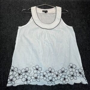 B-Wear Tank Top XL Cotton White Black Floral Embroidered Cottagecore Boho Fairy